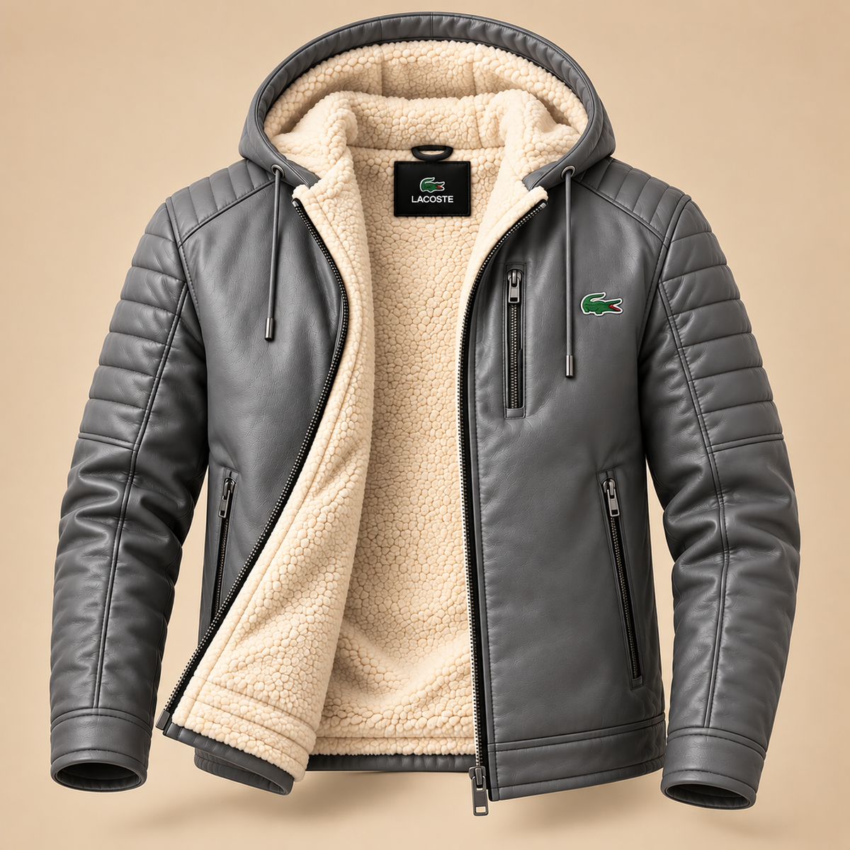 Sherpa Noir Hooded Leather Jacket