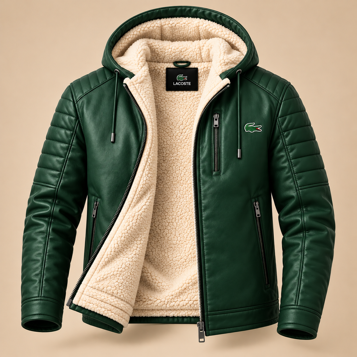 Sherpa Noir Hooded Leather Jacket