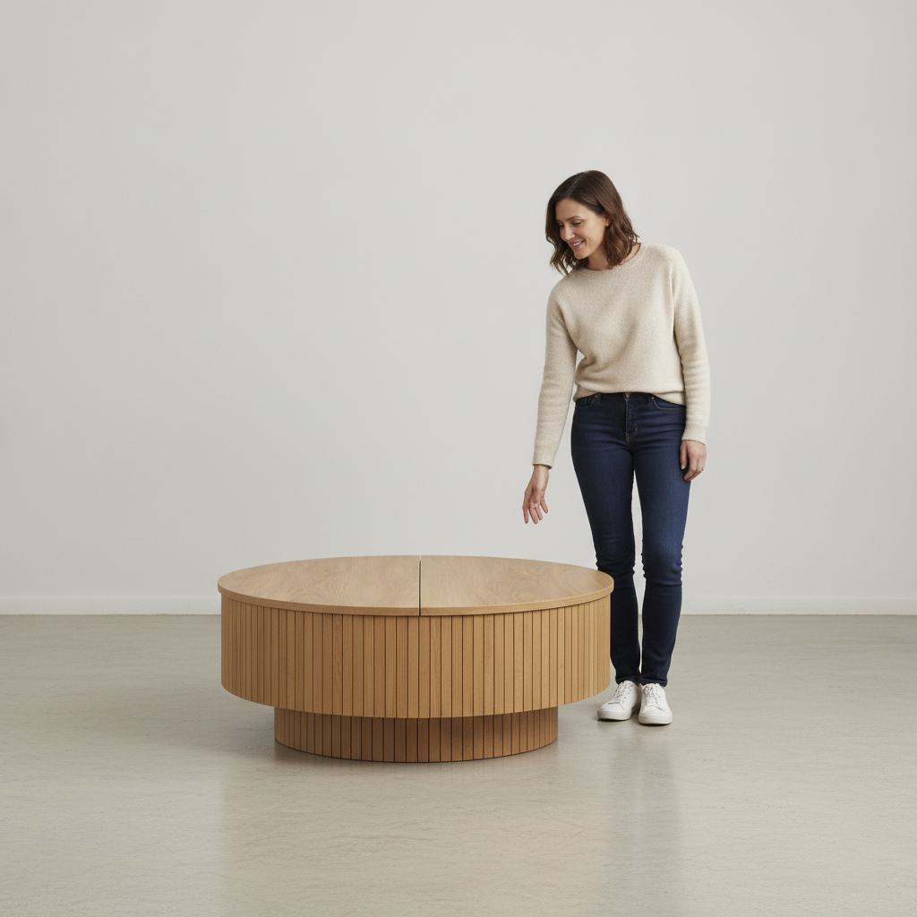 Fluted Oak Lift Table