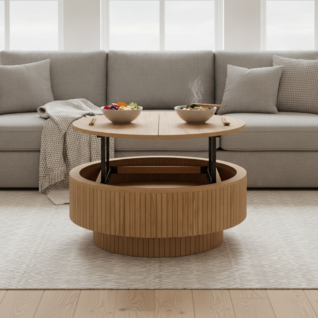 Fluted Oak Lift Table