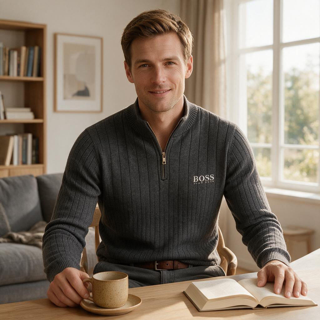 Ridged Half-Zip Knit