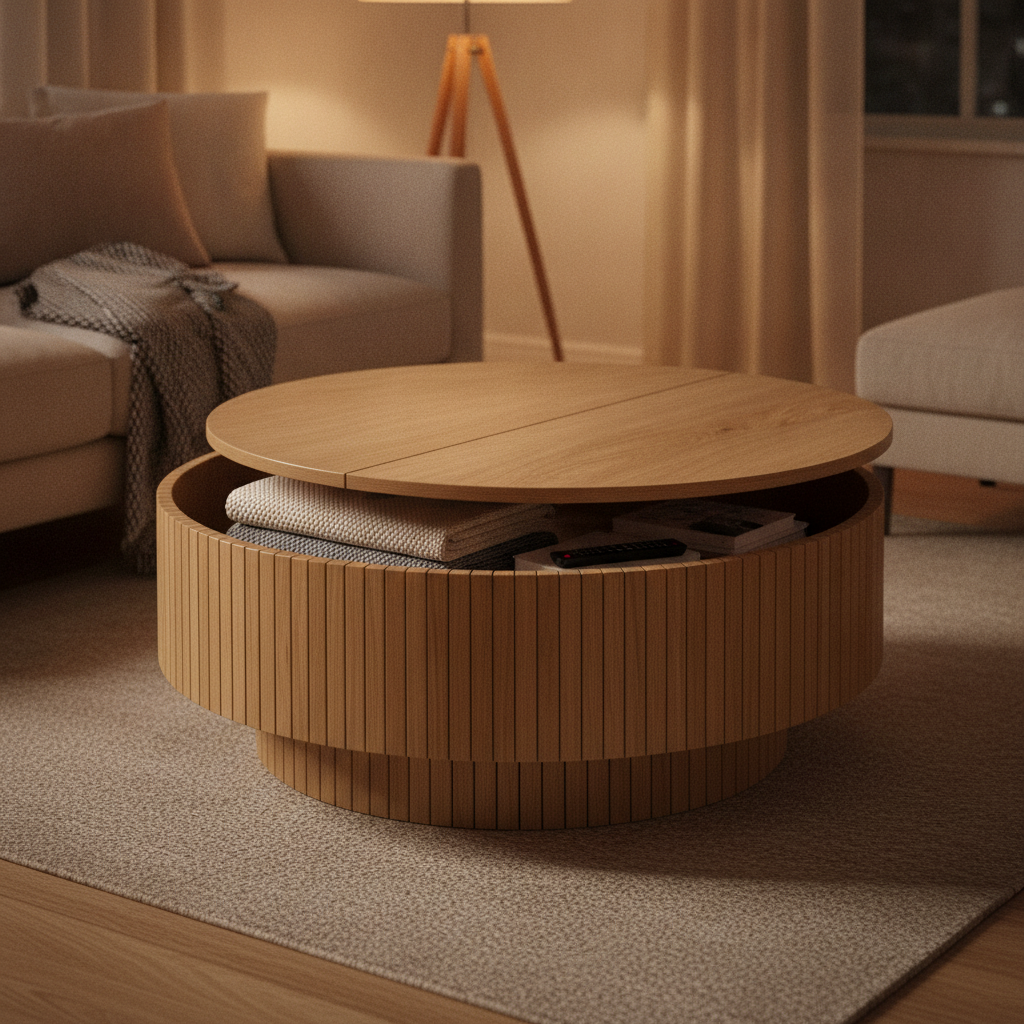 Fluted Oak Lift Table
