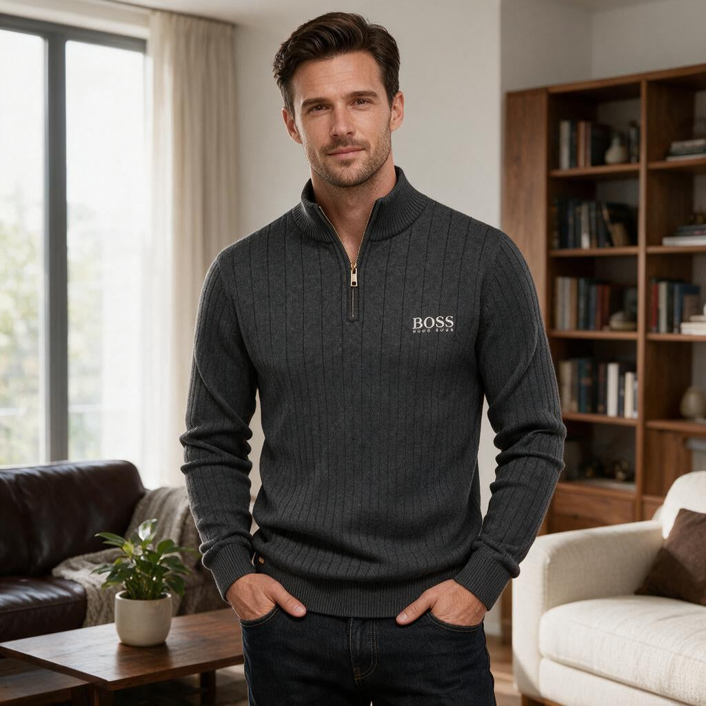 Ridged Half-Zip Knit